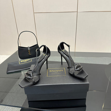 BALMAIN 25S LIPS SANDALS 10 IN BLACK SATIN