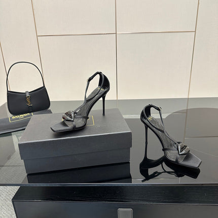 BALMAIN 25S LIPS SANDALS 10 IN BLACK SATIN