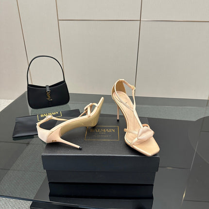 BALMAIN 25S LIPS SANDALS 10 IN BLUSH BEIGE SATIN