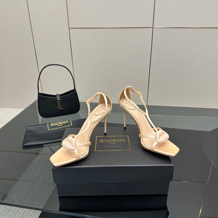 BALMAIN 25S LIPS SANDALS 10 IN BLUSH BEIGE SATIN