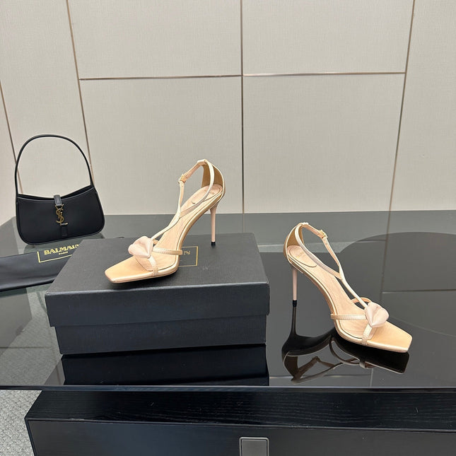 BALMAIN 25S LIPS SANDALS 10 IN BLUSH BEIGE SATIN