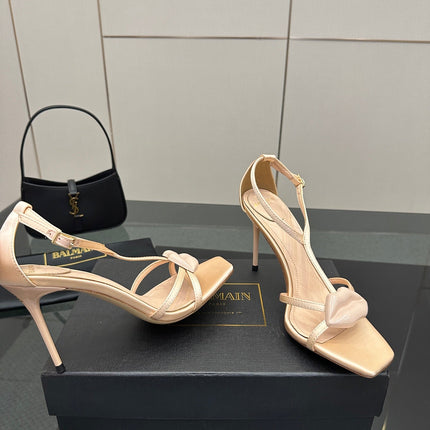 BALMAIN 25S LIPS SANDALS 10 IN BLUSH BEIGE SATIN