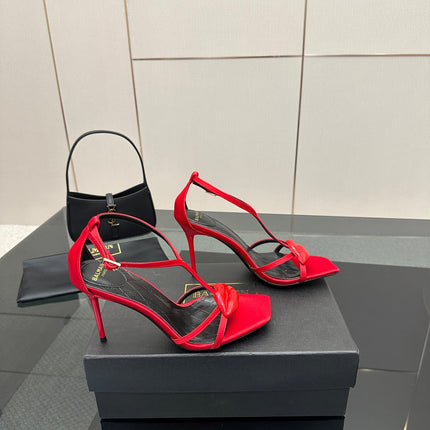 BALMAIN 25S LIPS SANDALS 10 IN CRIMSON RED SATIN