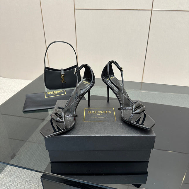BALMAIN 25S LIPS SANDALS 10 IN BLACK CALFSKIN
