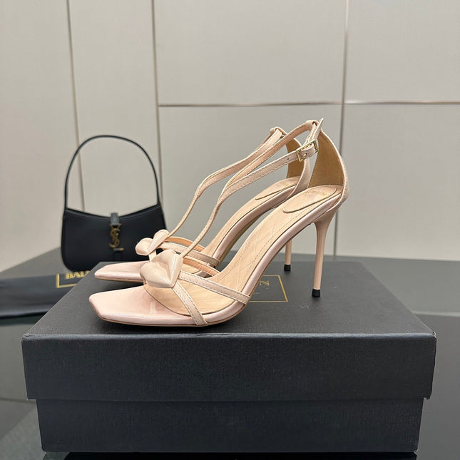 BALMAIN 25S LIPS SANDALS 10 IN BLUSH BEIGE CALFSKIN