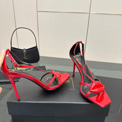 BALMAIN 25S LIPS SANDALS 10 IN CRIMSON RED CALFSKIN