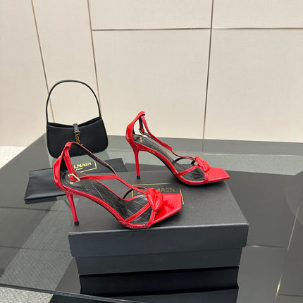 BALMAIN 25S LIPS SANDALS 10 IN CRIMSON RED CALFSKIN
