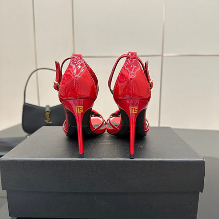 BALMAIN 25S LIPS SANDALS 10 IN CRIMSON RED CALFSKIN