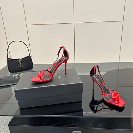 BALMAIN 25S LIPS SANDALS 10 IN CRIMSON RED CALFSKIN