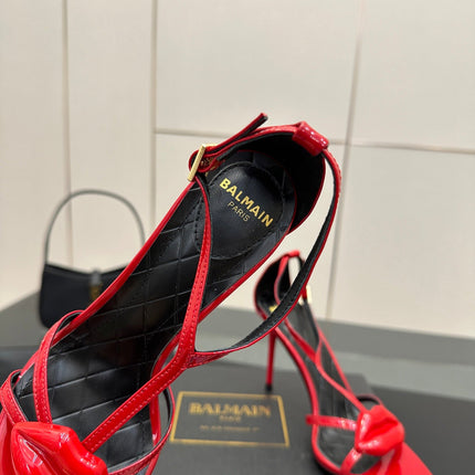 BALMAIN 25S LIPS SANDALS 10 IN CRIMSON RED CALFSKIN
