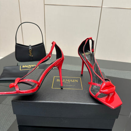 BALMAIN 25S LIPS SANDALS 10 IN CRIMSON RED CALFSKIN