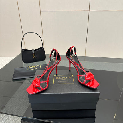 BALMAIN 25S LIPS SANDALS 10 IN CRIMSON RED CALFSKIN