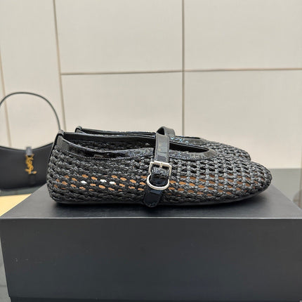 ALAIA MARY JANE FLAT 25S IN CHARCOAL GREY WOVEN MESH