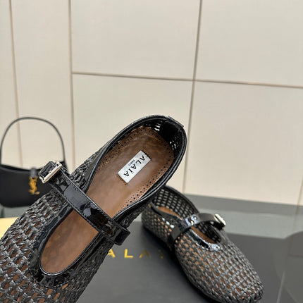 ALAIA MARY JANE FLAT 25S IN CHARCOAL GREY WOVEN MESH