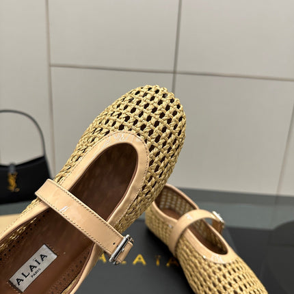 ALAIA MARY JANE FLAT 25S IN BEIGE WOVEN MESH