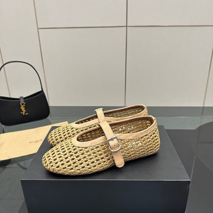 ALAIA MARY JANE FLAT 25S IN BEIGE WOVEN MESH
