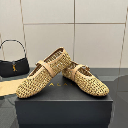ALAIA MARY JANE FLAT 25S IN BEIGE WOVEN MESH