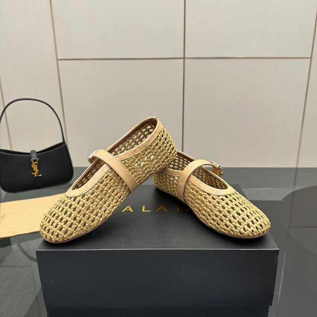 ALAIA MARY JANE FLAT 25S IN BEIGE WOVEN MESH