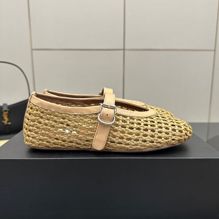 ALAIA MARY JANE FLAT 25S IN BEIGE WOVEN MESH