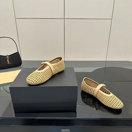 ALAIA MARY JANE FLAT 25S IN BEIGE WOVEN MESH