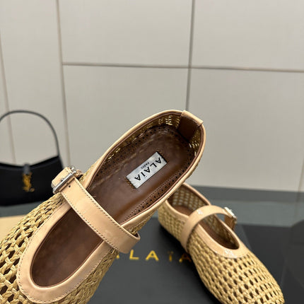 ALAIA MARY JANE FLAT 25S IN BEIGE WOVEN MESH