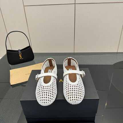 ALAIA MARY JANE FLAT 25S IN WHITE WOVEN MESH