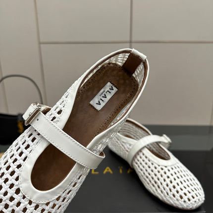 ALAIA MARY JANE FLAT 25S IN WHITE WOVEN MESH