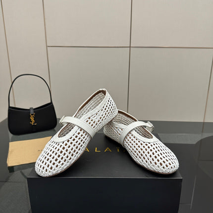 ALAIA MARY JANE FLAT 25S IN WHITE WOVEN MESH