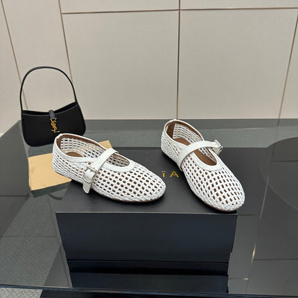 ALAIA MARY JANE FLAT 25S IN WHITE WOVEN MESH