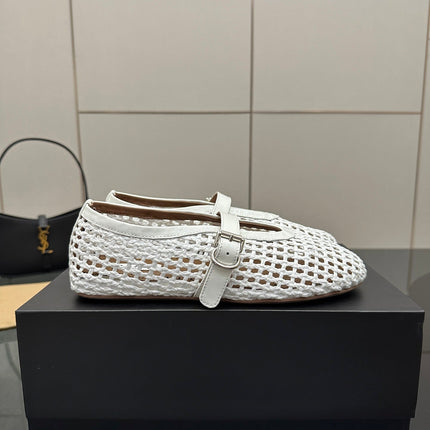 ALAIA MARY JANE FLAT 25S IN WHITE WOVEN MESH