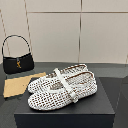 ALAIA MARY JANE FLAT 25S IN WHITE WOVEN MESH
