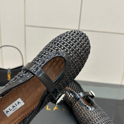 ALAIA MARY JANE FLAT 25S IN BLACK WOVEN MESH