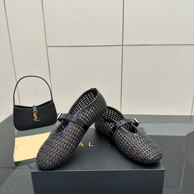 ALAIA MARY JANE FLAT 25S IN BLACK WOVEN MESH
