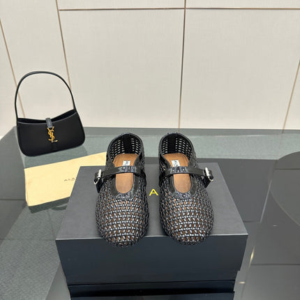 ALAIA MARY JANE FLAT 25S IN BLACK WOVEN MESH