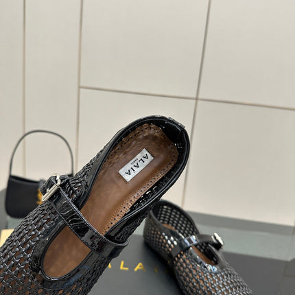 ALAIA MARY JANE FLAT 25S IN BLACK WOVEN MESH