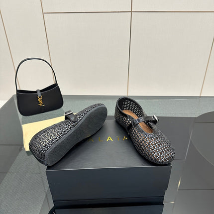 ALAIA MARY JANE FLAT 25S IN BLACK WOVEN MESH