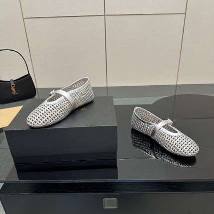 ALAIA MARY JANE FLAT 25S IN SILVER WOVEN MESH