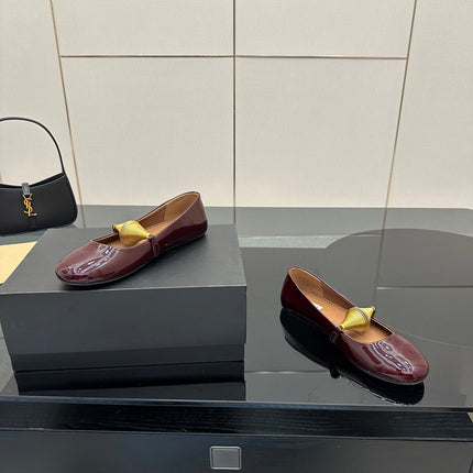 ALAIA BALLET SHOES 25S IN DARK RED PATENT LEATHER WITH GOLD HARDWARE