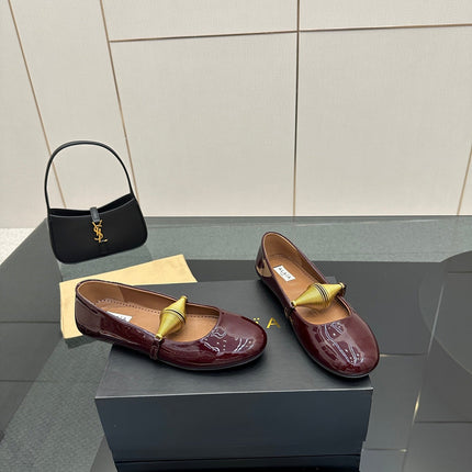 ALAIA BALLET SHOES 25S IN DARK RED PATENT LEATHER WITH GOLD HARDWARE
