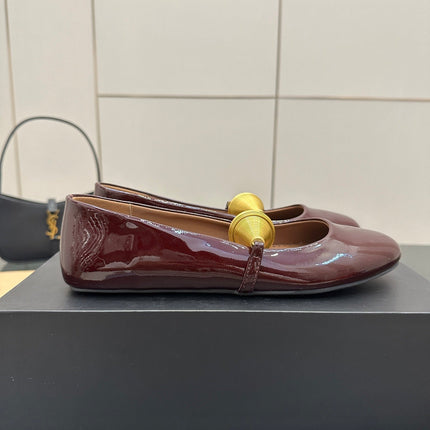 ALAIA BALLET SHOES 25S IN DARK RED PATENT LEATHER WITH GOLD HARDWARE