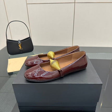 ALAIA BALLET SHOES 25S IN DARK RED PATENT LEATHER WITH GOLD HARDWARE