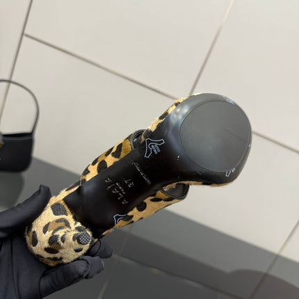 ALAIA HEELED THONG 25S IN LEOPARD PONY HAIR LEATHER