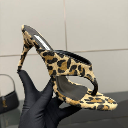 ALAIA HEELED THONG 25S IN LEOPARD PONY HAIR LEATHER