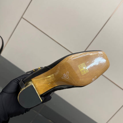 FENDI 25SKNEE-HIGH BOOTS 50 MM IN BLACK CALFSKIN AND FABRIC PRINT LOGO