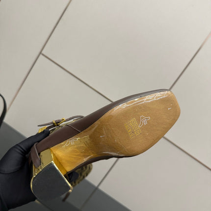 FENDI 25SKNEE-HIGH BOOTS 50 MM IN DARK BROWN CALFSKIN AND FABRIC PRINT LOGO