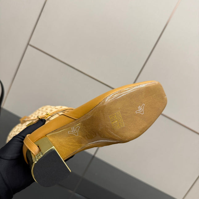 FENDI 25SKNEE-HIGH BOOTS 50 MM IN GOLDEN BROWN CALFSKIN AND FABRIC PRINT LOGO