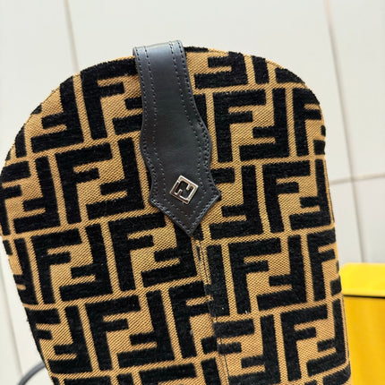 FENDI 25SKNEE-HIGH BOOTS 50 MM IN BLACK CALFSKIN AND BROWN FABRIC PRINT LOGO