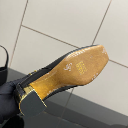 FENDI 25SKNEE-HIGH BOOTS 50 MM IN BLACK CALFSKIN AND BROWN FABRIC PRINT LOGO