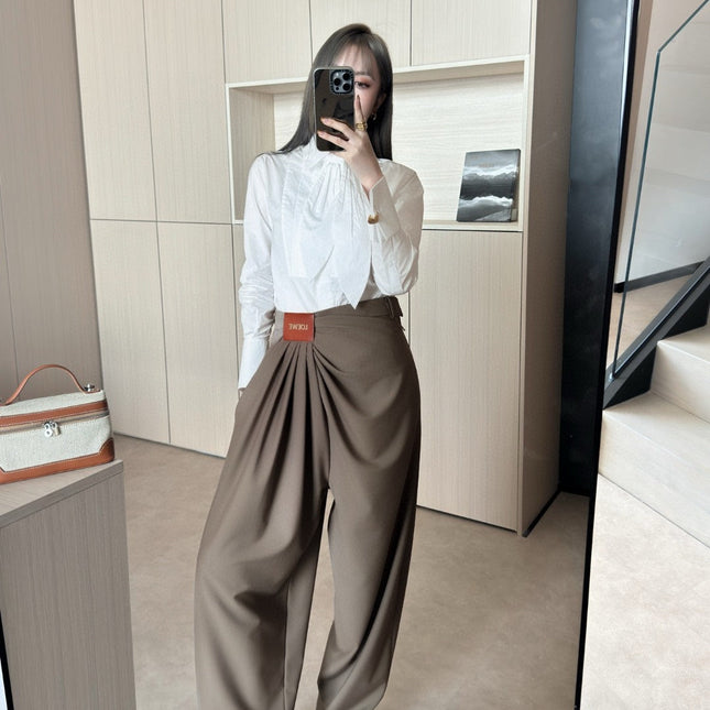 LOEWE BROWN GATHERED-WAIST PANTS
