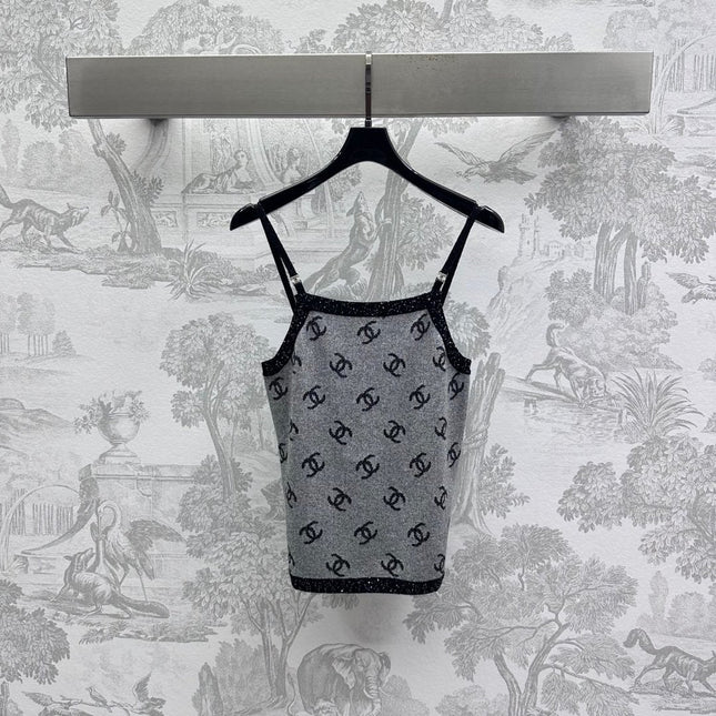 CHANEL CAMISOLE WITH LOGO DETAIL IN GREY
